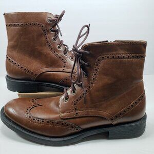 Kenneth Cole Unlisted Men's Blind Sided Wingtip Ankle Boots Cognac Brown Sz 9.5